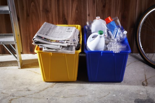 Variety of office items being organized for clearance in Regents Park