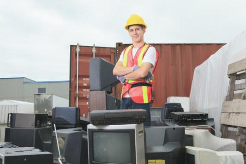 Professional waste removal team managing office waste